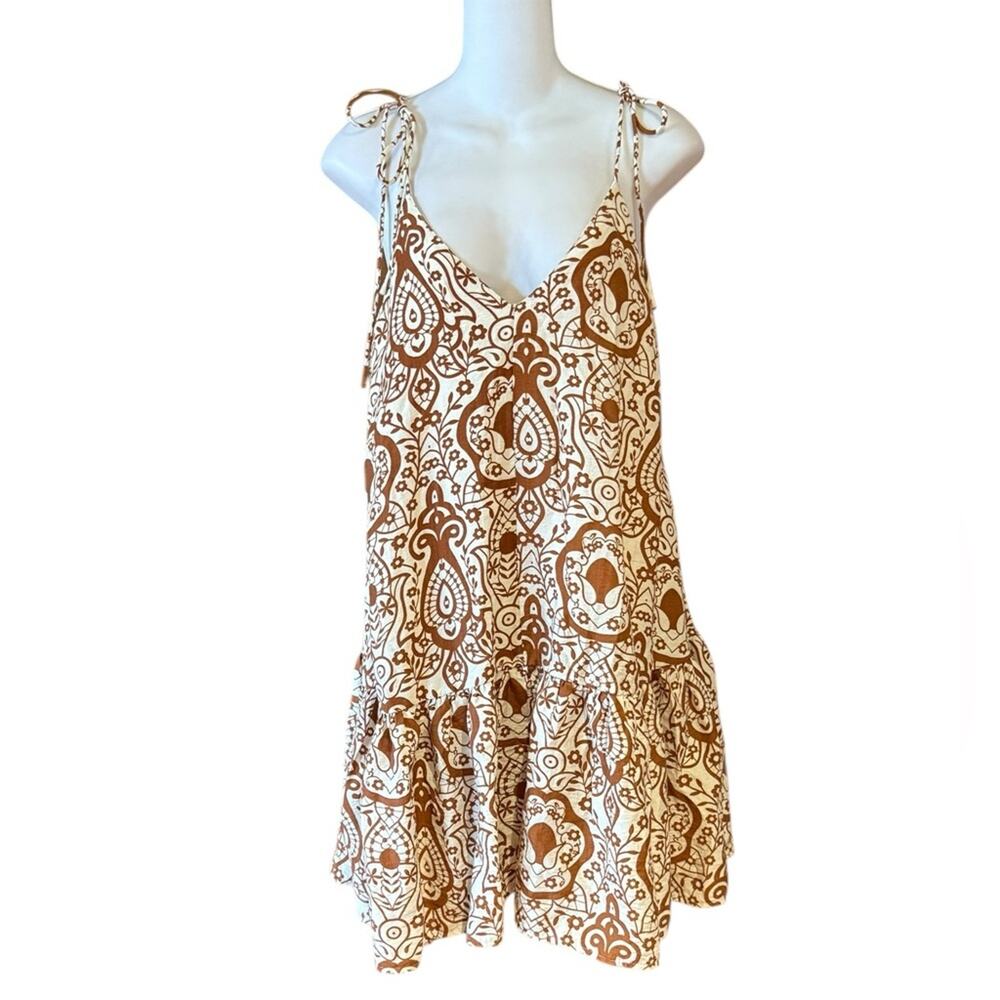 Millibon Women’s Small Rust & Cream Summer Dress with Tie Spaghetti Straps